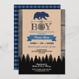 Oh invitation bleu d'ours de baby shower de