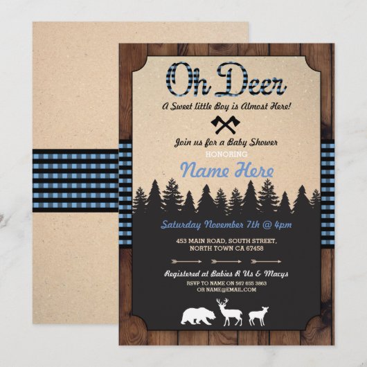 Oh invitation bleue de garçon de baby shower de (Devant / Derrière)