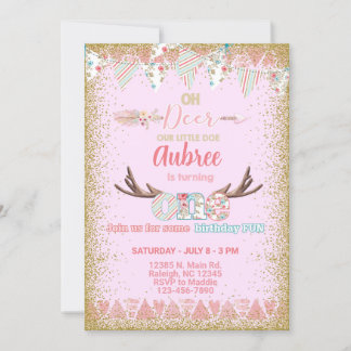 Oh, invitation d'anniversaire de fille de cerf, pe