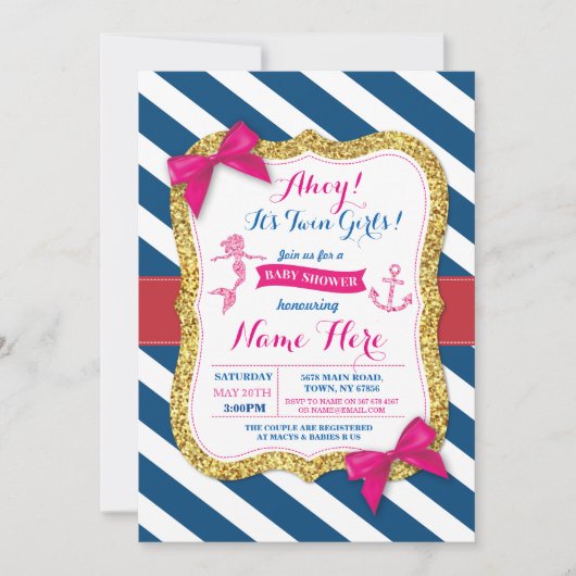 Oh invitation de marine de rose de baby shower de (Devant)