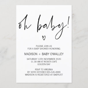 Oh invitation noire et blanche moderne de baby
