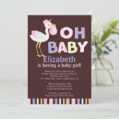 Oh invitations de baby shower de fille de cigogne (Debout devant)