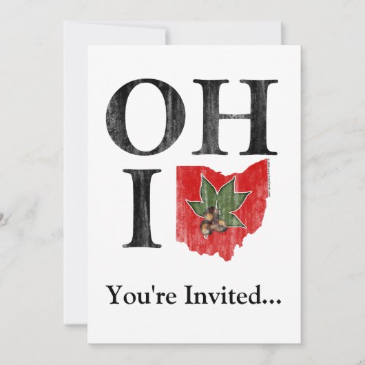 OH IO Typografisch Ohio  Rood Buckeye Nut Kaart (Voorkant)