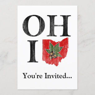 OH IO Typografisch Ohio  Rood Buckeye Nut Kaart