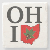 OH IO Typografisch Ohio  Rood Buckeye Nut Stenen Onderzetter (Voorkant)
