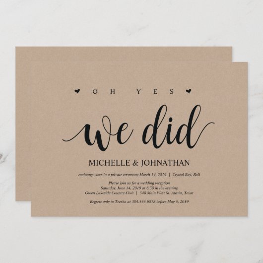 Oh ja, dat deden we, bruiloft op de Uitnodigingska Kaart (Voorkant / Achterkant)