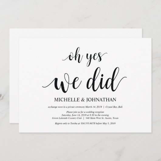 Oh ja, dat deden we, bruiloft op uitnodiging kaart (Voorkant / Achterkant)