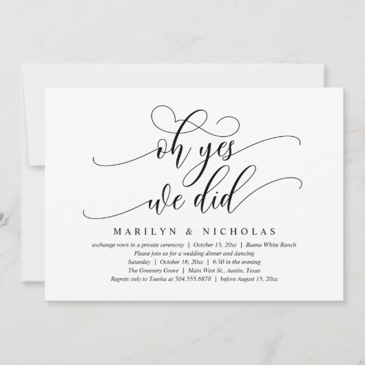 Oh ja, dat deden we, modern huwelijksdiner en fees kaart (Voorkant)