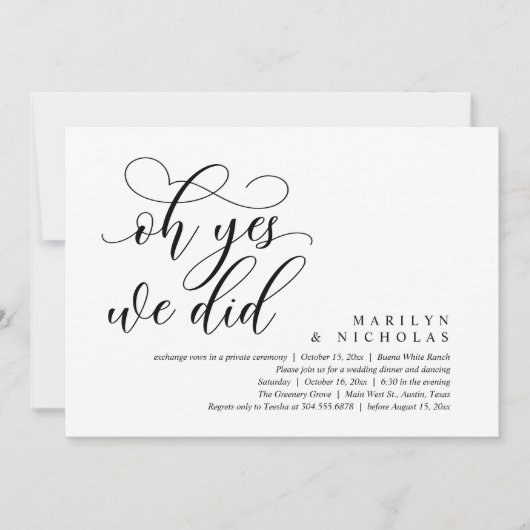 Oh ja, dat deden we, modern huwelijksdiner en fees kaart (Voorkant)