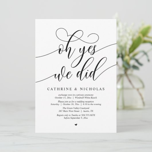 Oh ja, dat deden we, moderne script bruiloft recep kaart (Staand voorkant)