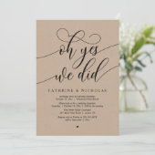 Oh ja, dat deden we, moderne script bruiloft recep kaart (Staand voorkant)