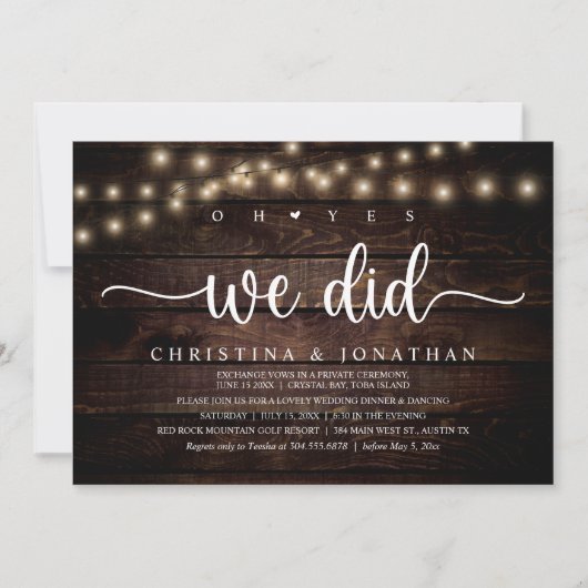 Oh ja, dat hebben we gedaan, rustieke bruiloft din kaart (Voorkant)