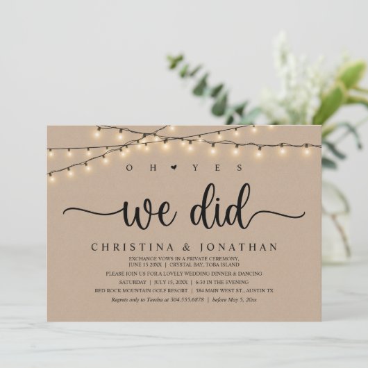 Oh ja, dat hebben we gedaan, rustieke bruiloft din kaart (Staand voorkant)