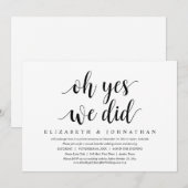 Oh ja, we deden het, Trouw Elopement Dinner Dansen Kaart (Voorkant / Achterkant)