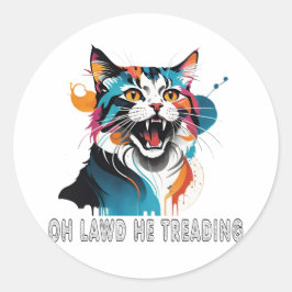 Oh jee, hij traint ronde sticker