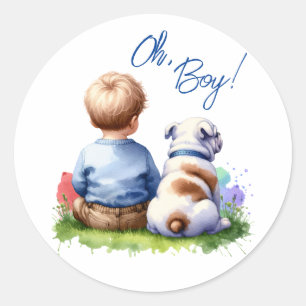 Oh, jongen! Baby en Bulldog Baby shower Ronde Sticker