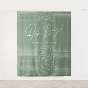Oh jongen Baby shower geometrische moderne groene  Wandkleed