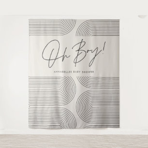 Oh jongen Baby shower zwart-wit, modern elegant Wandkleed