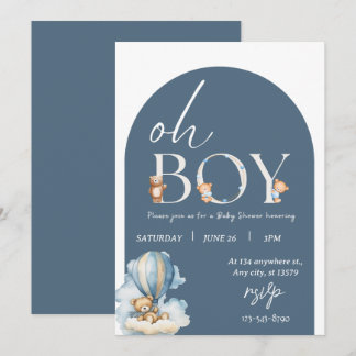 Oh jongen! Beer en Blue Balon Baby shower Kaart