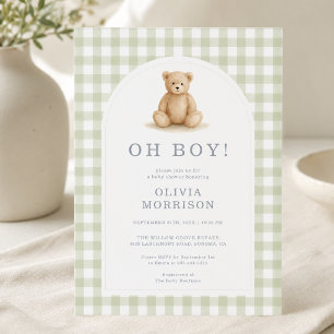 Oh Jongen Beer Salie Groen Gingham Baby Shower Kaart