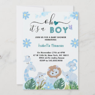 Oh Jongen blauw safari dieren jongen baby shower Kaart