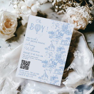Oh Jongen Blauw Toile Safari Dieren Baby Shower Kaart