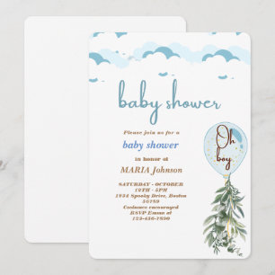 Oh Jongen Blauwe Ballon Eucalyptus Baby Shower Uit Kaart