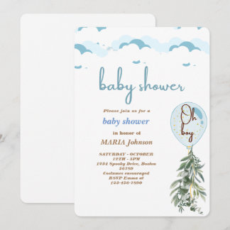 Oh Jongen Blauwe Ballon Eucalyptus Baby Shower Uit Kaart
