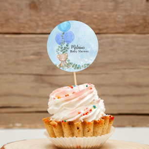 Oh Jongen Blauwe Ballon Eucalyptus Cupcake Topper Ronde Sticker