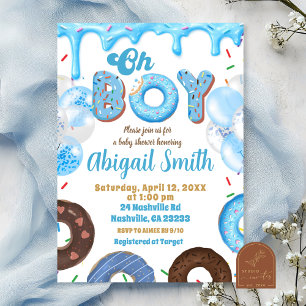 Oh jongen blauwe donut baby shower Uitnodiging