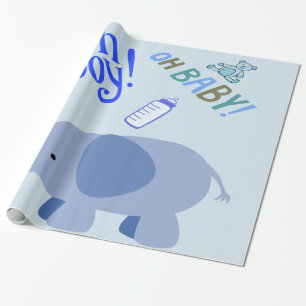 Oh jongen blauwe olifant baby shower kunst cadeaupapier