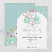 Oh jongen | Bunny Rabbit Baby shower Invitation Kaart (Voorkant / Achterkant)