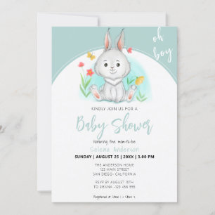 Oh jongen Bunny Rabbit Baby shower Invitation Kaart