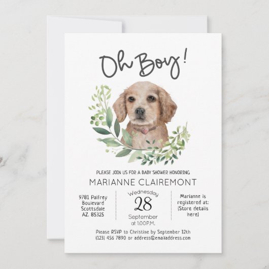 Oh jongen! Leuke Waterverf Puppy Dog Baby shower Kaart (Voorkant)