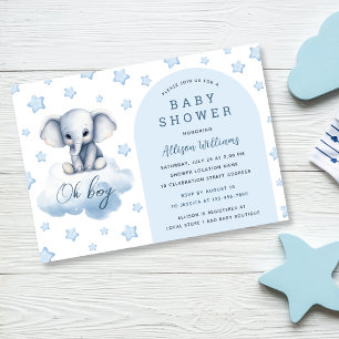 Oh jongen   Modern Blue Elephant Boy Baby shower Kaart