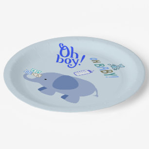Oh jongen! Oh baby! Blauwe Olifant Baby Shower Papieren Bordje