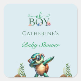 Oh jongen onder het Zee Turtle Baby shower Vierkante Sticker