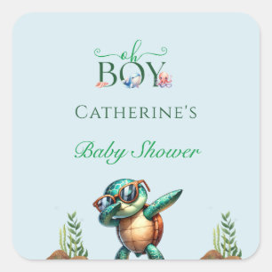 Oh jongen onder het Zee Turtle Baby shower Vierkante Sticker