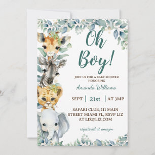 Oh jongen safari dieren baby shower kaart