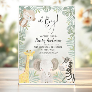 Oh jongen Safari Dieren Jongens Baby Shower Acryl Uitnodigingen