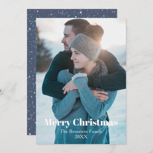 Oh Joy Foto Blue Snowy kerstfeestdag Kaart (Voorkant / Achterkant)