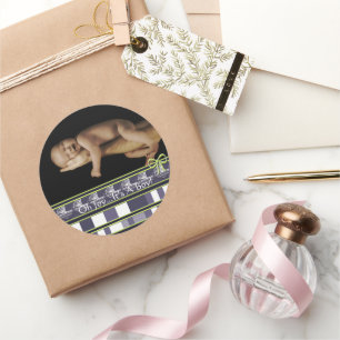 OH Joy... Het is een jongen! Baby foto Ronde Sticker