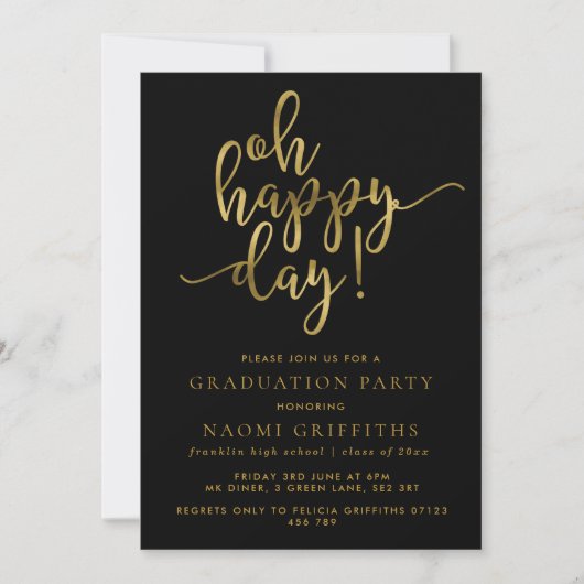 Oh Joyeux Jour Gold Script Graduation Invitation d (Devant)