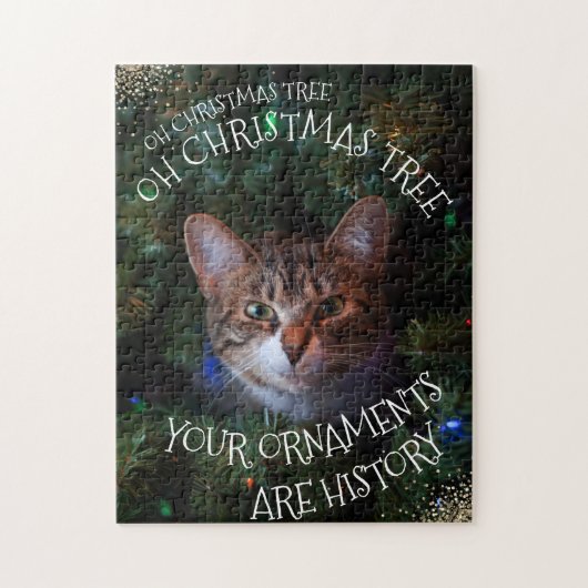 Oh Kerstboom Mischievous Grin Kat Funny Cat Legpuzzel (Verticaal)