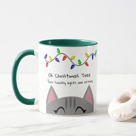 Oh Kerstboom Tabby Cat & Lights Mok (Met donut)