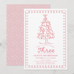 Oh Kerstmis Drie Roze Strik Boom 3e Verjaardag Kaart