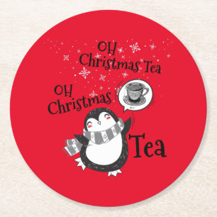 Oh Kerstthee Penguin Lover - Tea Drinker Ronde Kartonnen Onderzetter