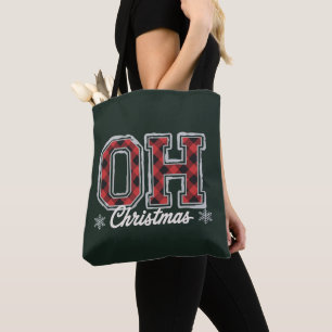 Oh Kerstvakantie Buffalo Plaid Familie Feestje Draagtas