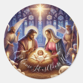 Oh! Kom laten we hem aanbidden - Kerstvakantie Ronde Sticker