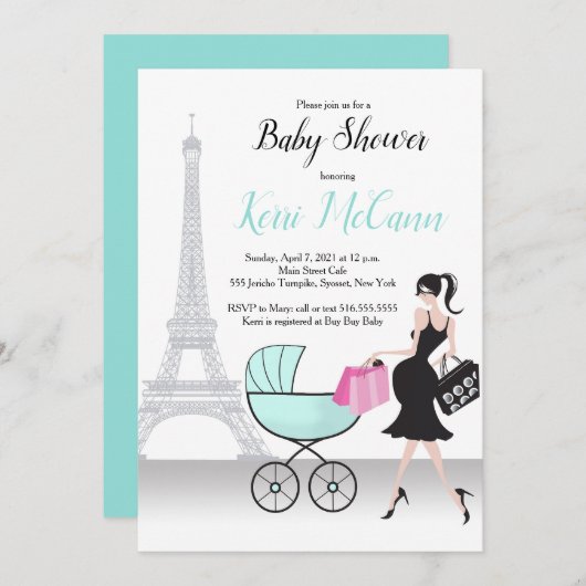 Oh Là Baby shower Invitation à thème à Paris (Devant / Derrière)